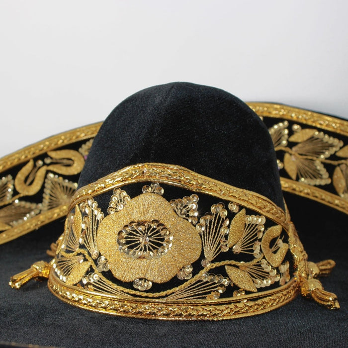 Sombrero Charro Fino Bordado Negro con Oro RD-SNBYO - Rodeo Durango