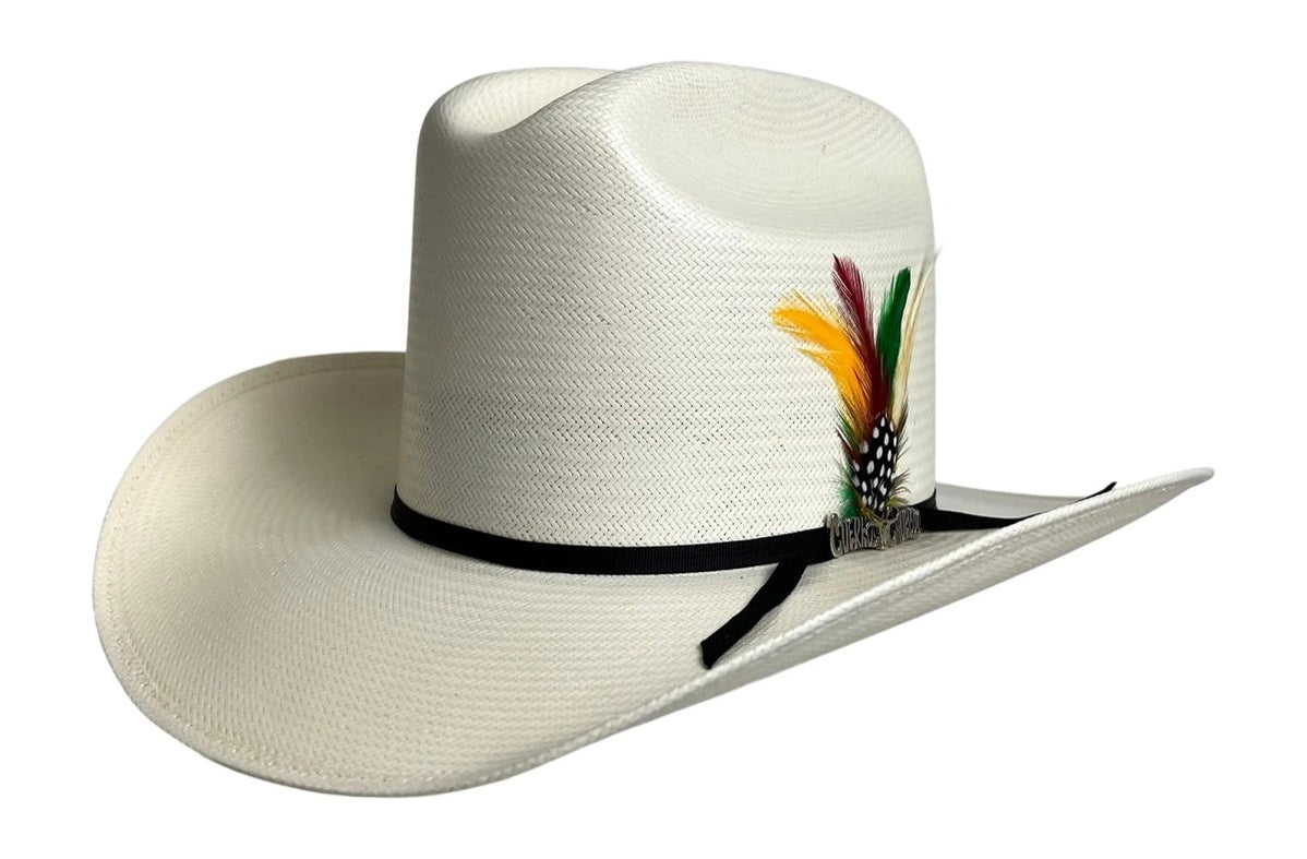 Texana Cuernos Chuecos 6X Horma Durango Blanca con Plumas main image 0