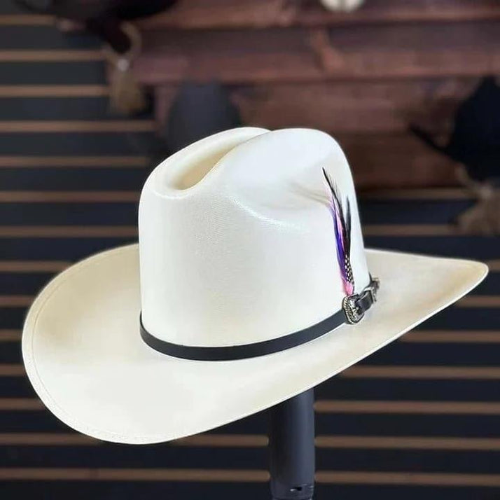 Sombrero Cuernos Chuecos 100X Estilo El Fantasma con Plumas