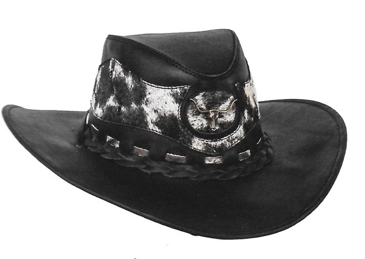 Sombrero de Piel Original Color Negro y Pelo de Vaca Stone Hats TOM-7103