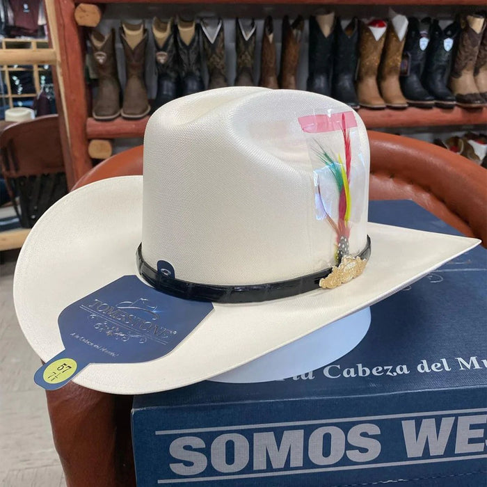 Sombrero Tombstone 5,000X Estilo Sinaloa con Plumas Ala 3 1/2" - Tombstone