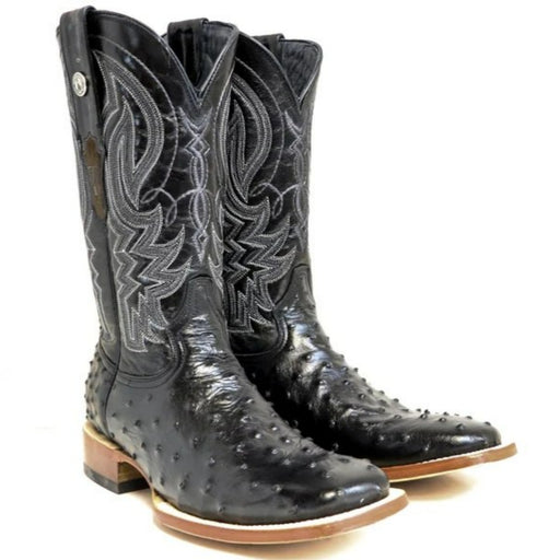 Tanner Mark Men's Checotah Print Ostrich Square Toe Boots Black - Tanner Mark Boots