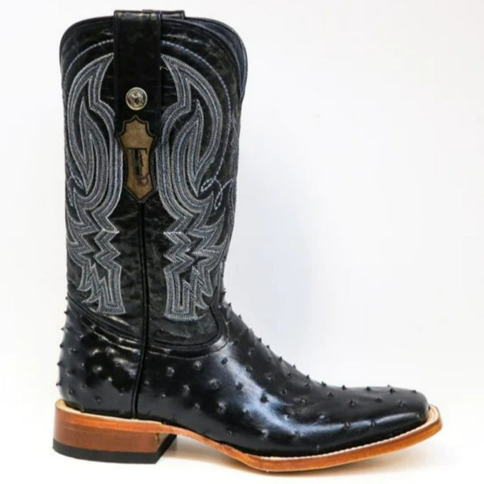 Tanner Mark Men's Checotah Print Ostrich Square Toe Boots Black - Tanner Mark Boots