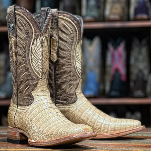 Tanner Mark Men's Genuine Caiman Belly Square Toe Boots Antique Saddle - Tanner Mark Boots