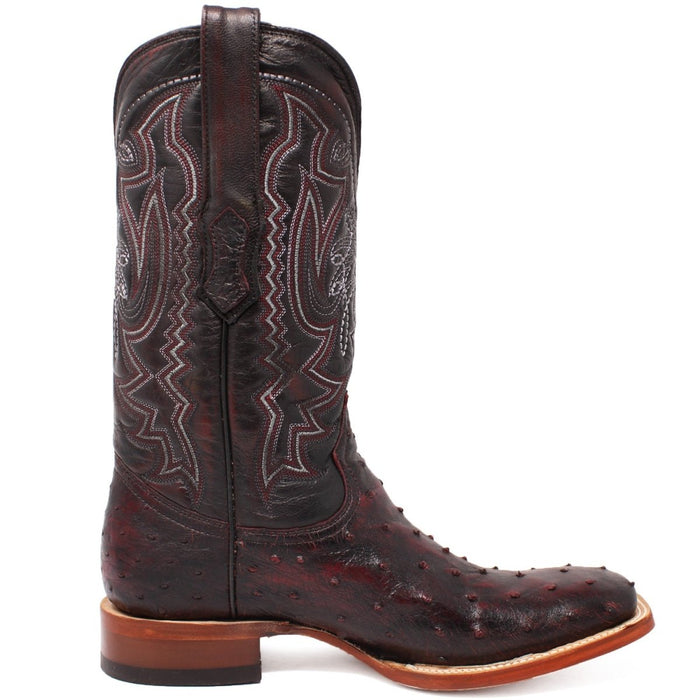 Tanner Mark Men's Genuine Full Quill Ostrich Square Toe Boots Black Cherry TMX203300 - Tanner Mark Boots