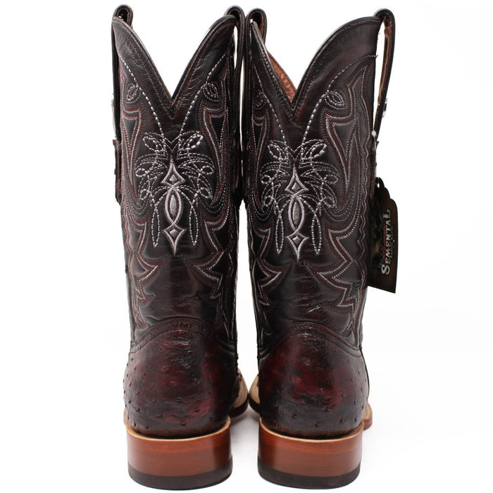Tanner Mark Men's Genuine Full Quill Ostrich Square Toe Boots Black Cherry TMX203300 - Tanner Mark Boots