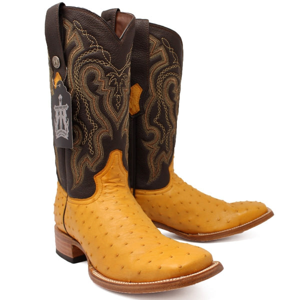 Tanner Mark Men's Genuine Full Quill Ostrich Square Toe Boots Buttercup  TMX200503