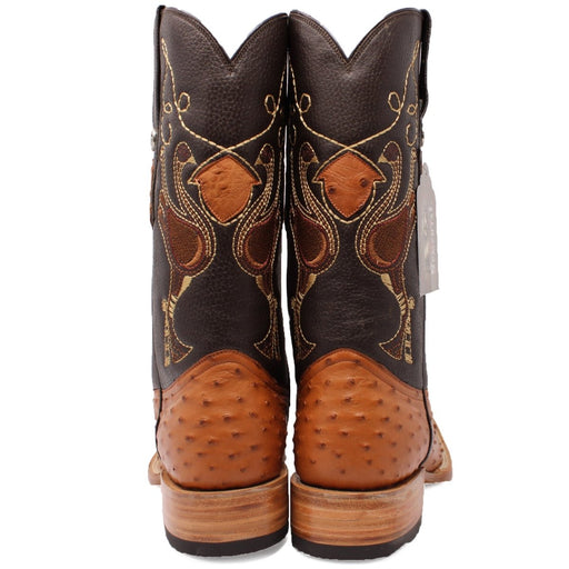 Tanner Mark Men's Genuine Full Quill Ostrich Square Toe Boots Cognac RSX202104 - Tanner Mark Boots