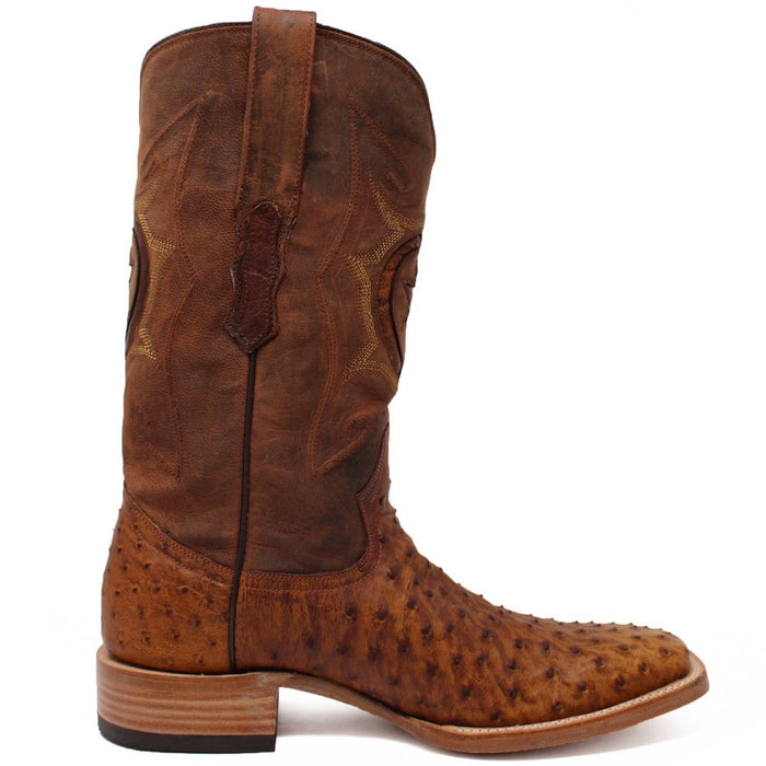 Tanner Mark Men's Genuine Full Quill Ostrich Square Toe Boots Oiled Brandy TMX200477 - Tanner Mark Boots