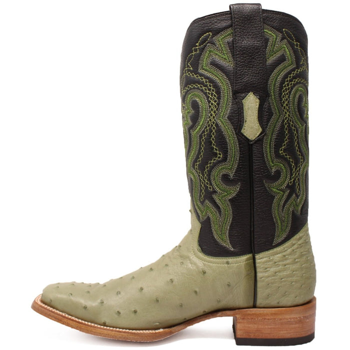 Tanner Mark Men's Genuine Full Quill Ostrich Square Toe Boots Olive Green TMX200501 - Tanner Mark Boots