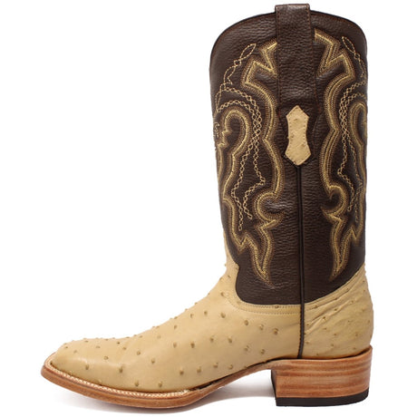 Tanner Mark Men's Genuine Full Quill Ostrich Square Toe Boots Oryx TMX200500 - Tanner Mark Boots