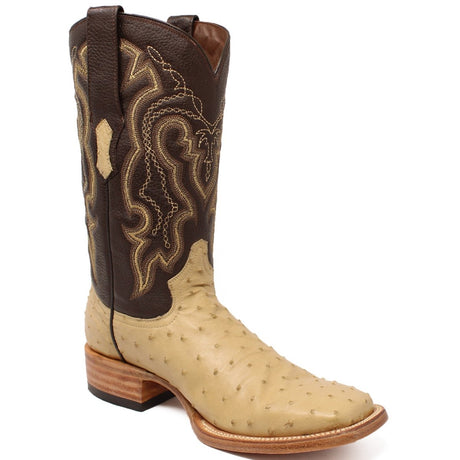 Tanner Mark Men's Genuine Full Quill Ostrich Square Toe Boots Oryx TMX200500 - Tanner Mark Boots