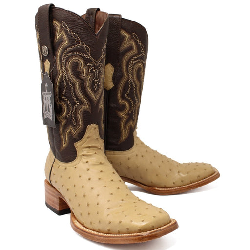 Tanner Mark Men's Genuine Full Quill Ostrich Square Toe Boots Oryx TMX200500 - Tanner Mark Boots