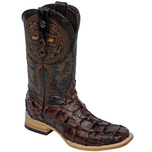Tanner Mark Men's Genuine Monster Fish Leather Square Toe Boots Brown - Tanner Mark Boots