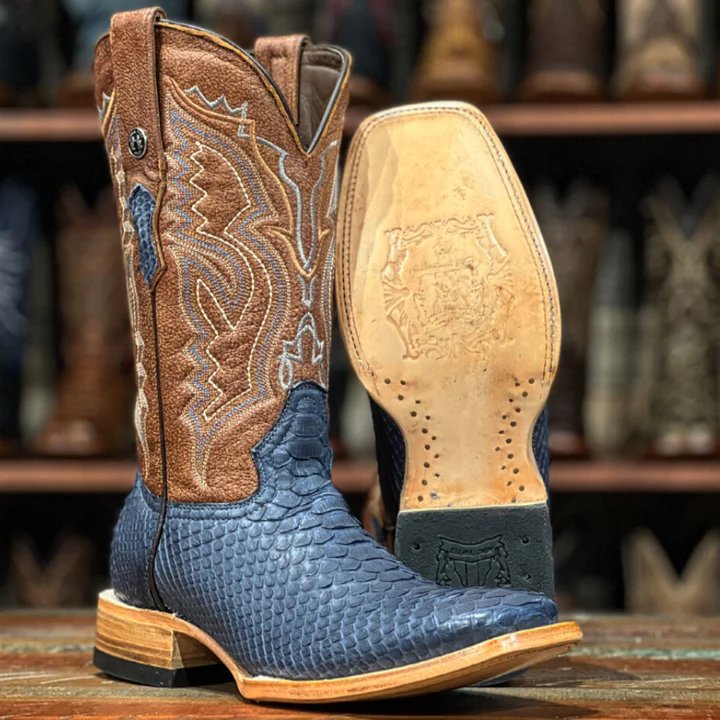 Blue Python Idyllwild Boots Original Python Boots Square Toe Denim Blue Suede - Tanner Mark Boots