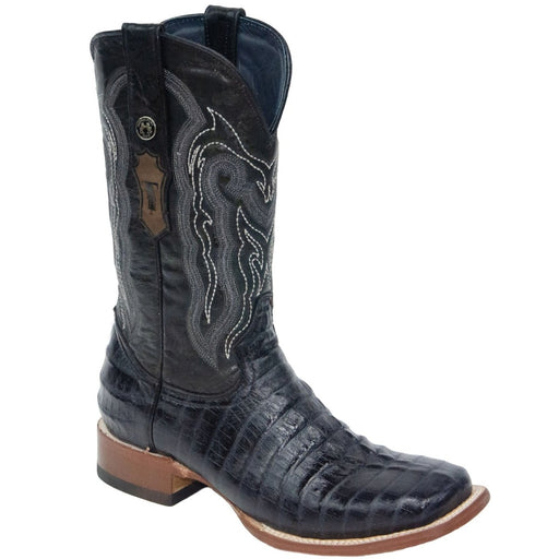 Tanner Mark Men's Lufkin Print Caiman Tail Square Toe Boots Black - Tanner Mark Boots