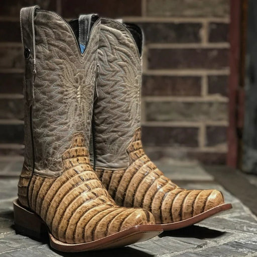 Tanner Mark Men's Print Caiman Tail Square Toe Boots Oryx - Tanner Mark Boots