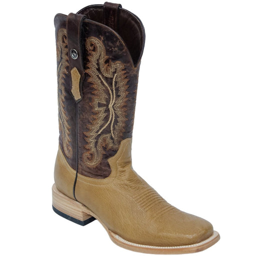Tanner Mark Men's San Marcos Genuine Smooth Ostrich Square Toe Boots Saddle - Tanner Mark Boots