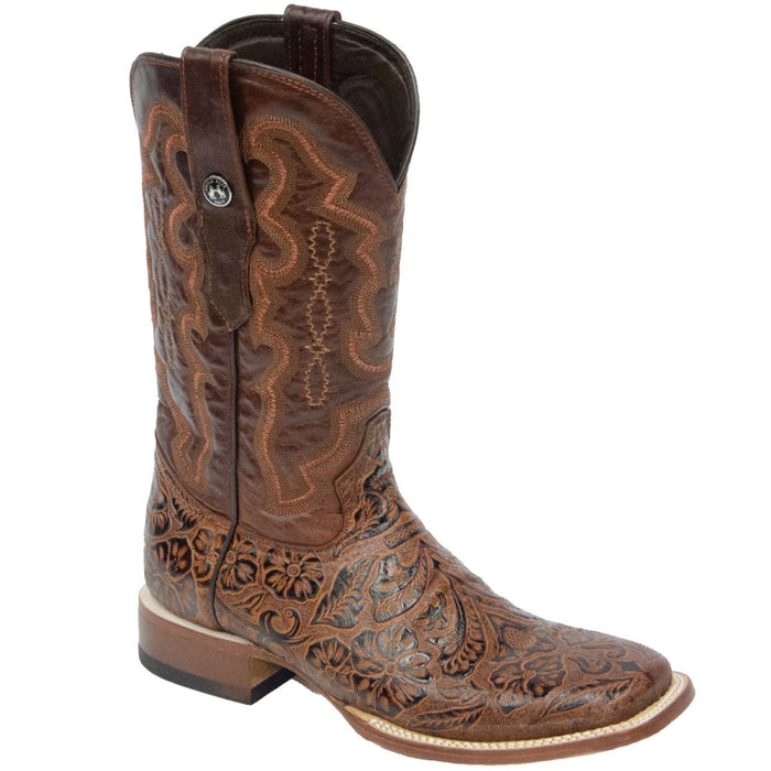 Tanner Mark Men's Sawyer Hand Tooled Square Toe Boots Cognac - Tanner Mark Boots