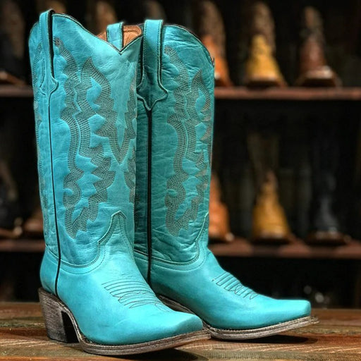 Tanner Mark Women's Addy Square Toe Leather Boots Turquoise - Tanner Mark Boots