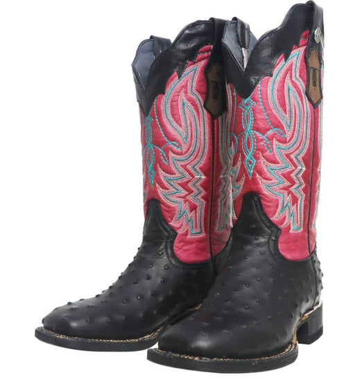 Tanner Mark Women's 'Kennedy' Ostrich Print Square Toe Boots Black - Tanner Mark Boots