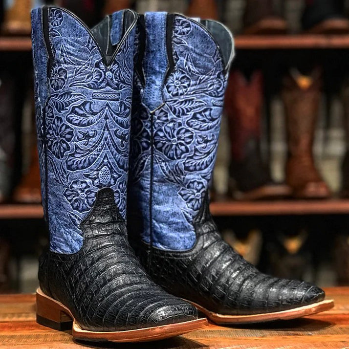 Tanner Mark Men's Midland Print Caiman Belly Square Toe Boots Antique Saddle TM207005