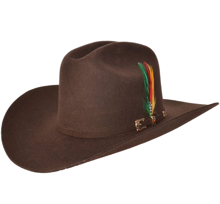 Texana 100X Estilo El Fantasma Color Cafe Chocolate con Plumas - Stone Hats