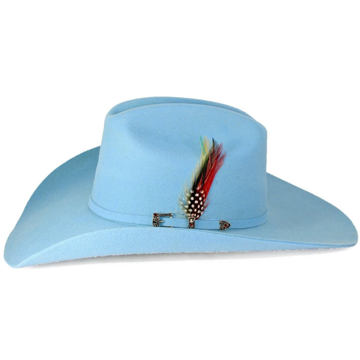 Texana Sombrero Vaquero para Mujer 100X Color Azul Cielo con Plumas - Tombstone