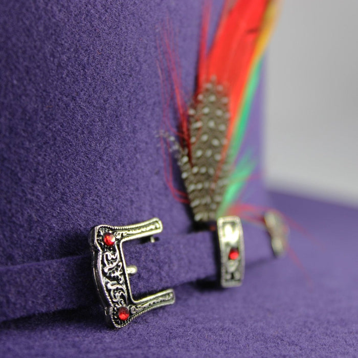 Texana Stone Sombrero Vaquero para Mujer 100X Color Morado con Plumas —