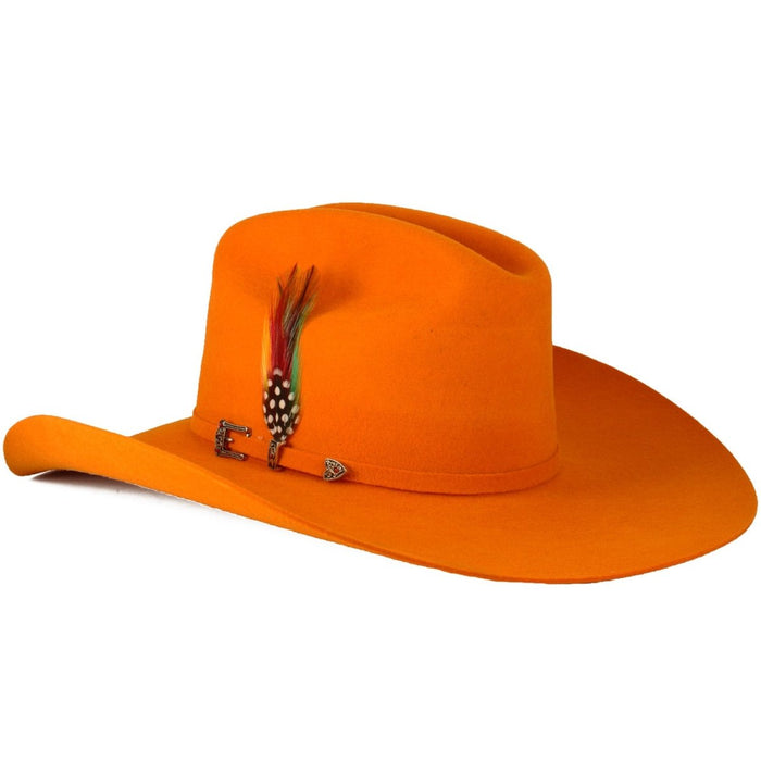 Texana Sombrero Vaquero para Mujer 100X Color Naranja con Plumas - Tombstone
