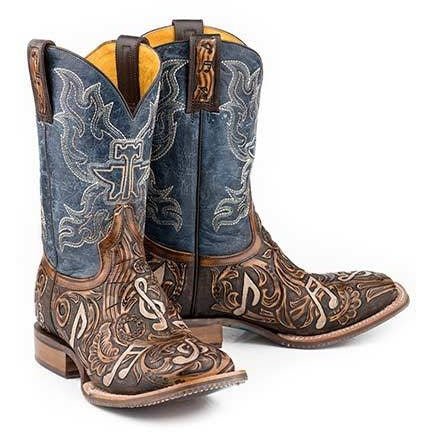 Tin Haul Country Sound Men's Boots With Neon Lights Handtooled Brown - Tin Haul Boots