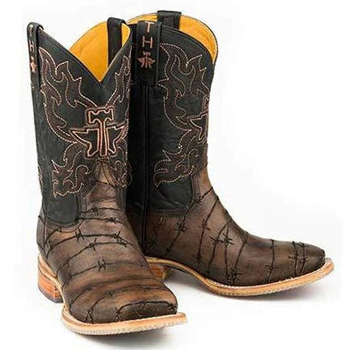 Tin Haul Keep Out Men's Boots With Longhorn Lights Out Sole Brown - Tin Haul Boots