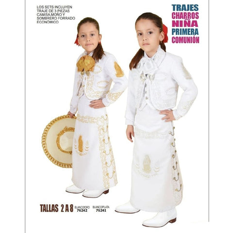 Traje Charro de Gala para Niña de la Virgen (TODO INCLUIDO) Blanco - Main Image