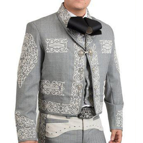 Traje Charro de Lujo Bordado Fino Hilo Metálico para Hombre Gris WD-1038 - White Diamonds Boots