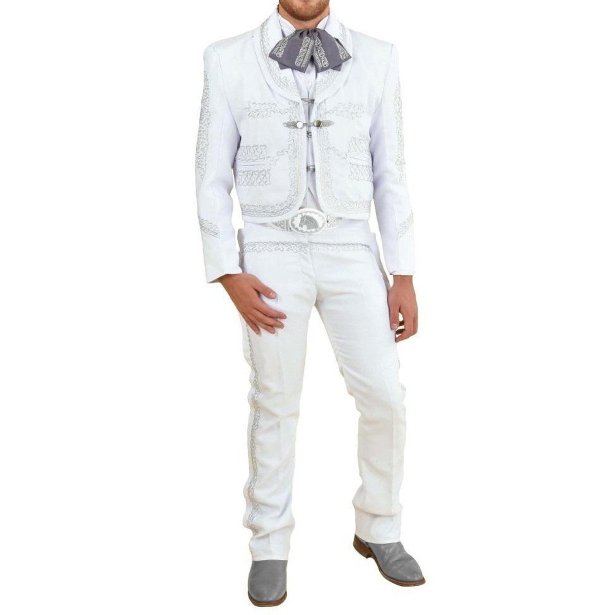 Traje Charro para Hombre (TODO INCLUIDO) imp-72142 Color Blanco y Plata - Impormexico