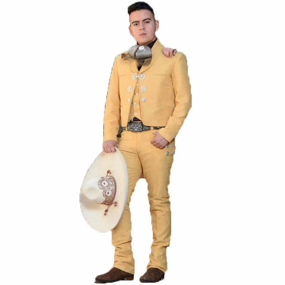 Traje de Charro de Lujo con Fino Bordado para Hombre Color Mostaza WD-1035 - White Diamonds Boots