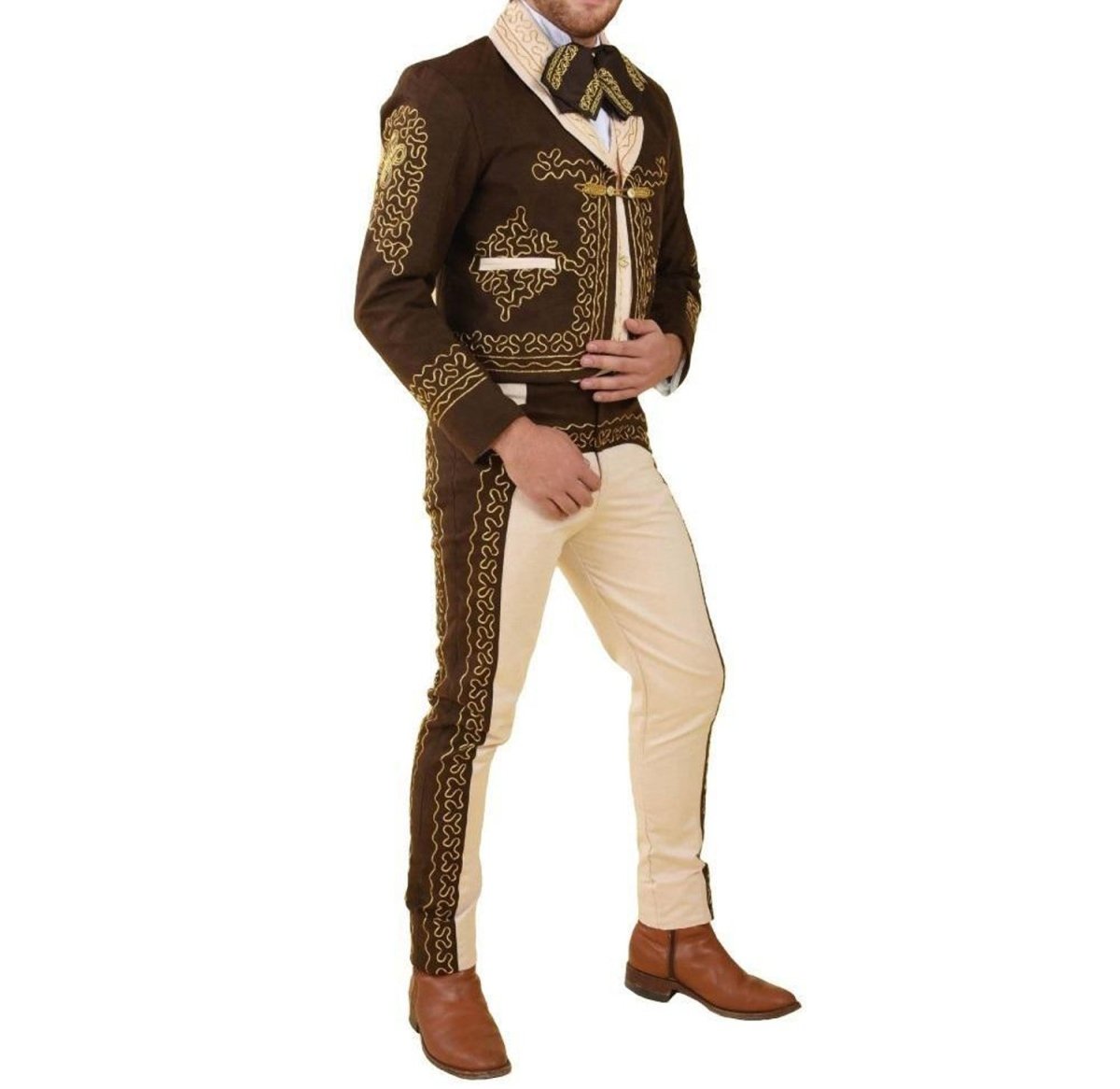 Traje de Charro para Hombre (TODO INCLUIDO) Color Cafe con Beige imp-72145 - Impormexico