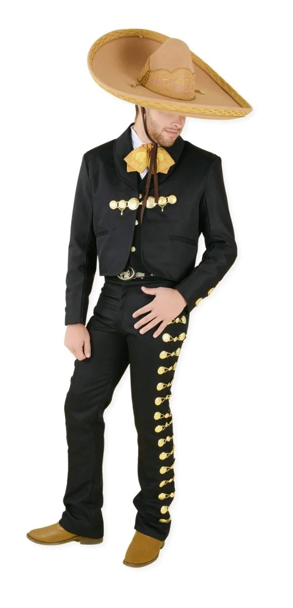 Traje de Charro para Hombre (TODO INCLUIDO) Color Negro y Oro imp-72132 - Impormexico