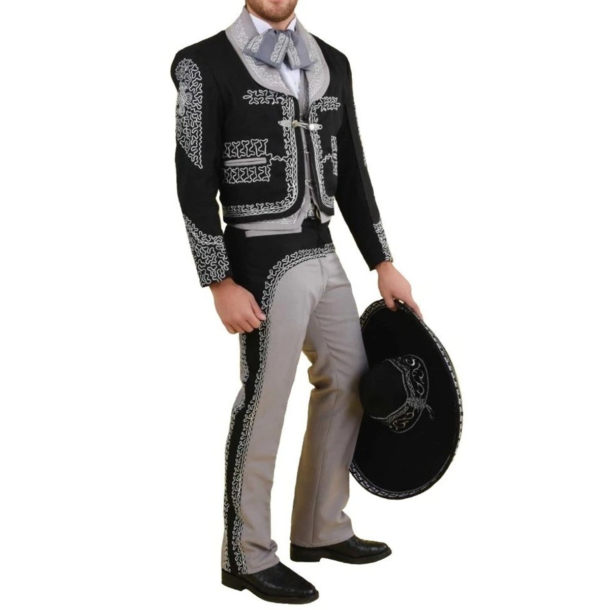 Traje de Charro para Hombre (TODO INCLUIDO) imp-72147 Color Negro con Gris - Impormexico