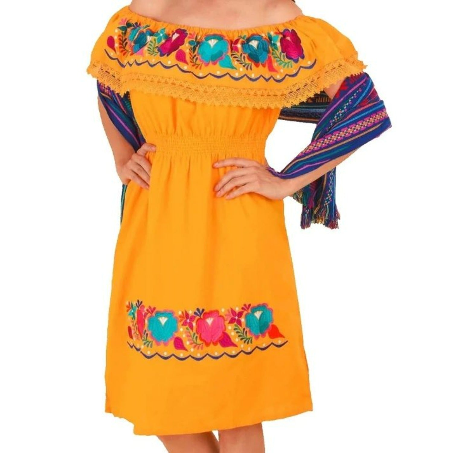 Vestido Artesanal Fino Bordado Color Rojo con Flores para Mujer IMP-77303