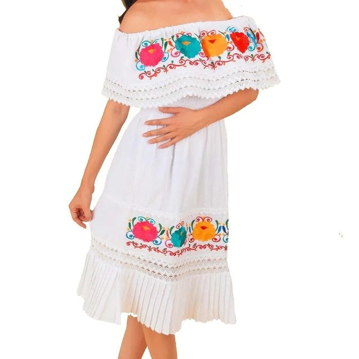 Vestido Artesanal Fino Bordado Color Blanco para Mujer IMP-77353 - ImporMexico