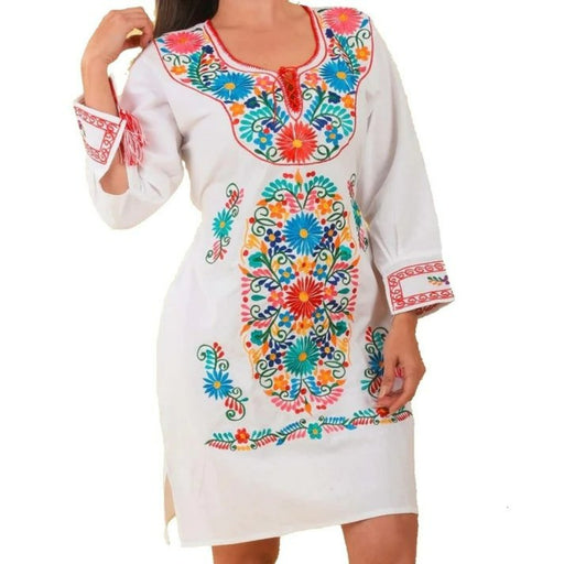 Vestido Artesanal Fino Bordado Color Blanco para Mujer IMP-77389 - ImporMexico