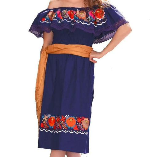 Vestido Artesanal Fino Bordado Color Morado para Mujer IMP-77305 - ImporMexico