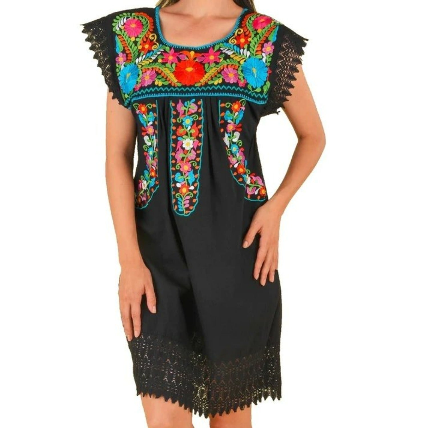 Vestido Artesanal Fino Bordado Color Negro para Mujer IMP-77137 - ImporMexico