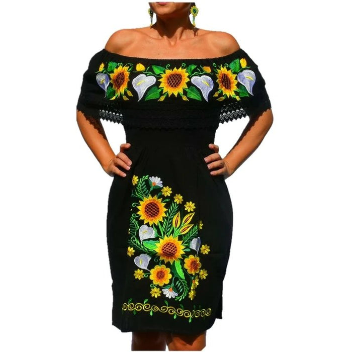 Triplicar Pila de Calígrafo Vestido Artesanal Fino Bordado Color Negro para Mujer IMP-77525 —  CaballoBronco.com