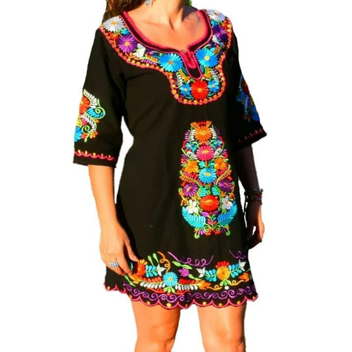 Vestido Artesanal Fino Bordado Color Negro para Mujer IMP-77373 - ImporMexico