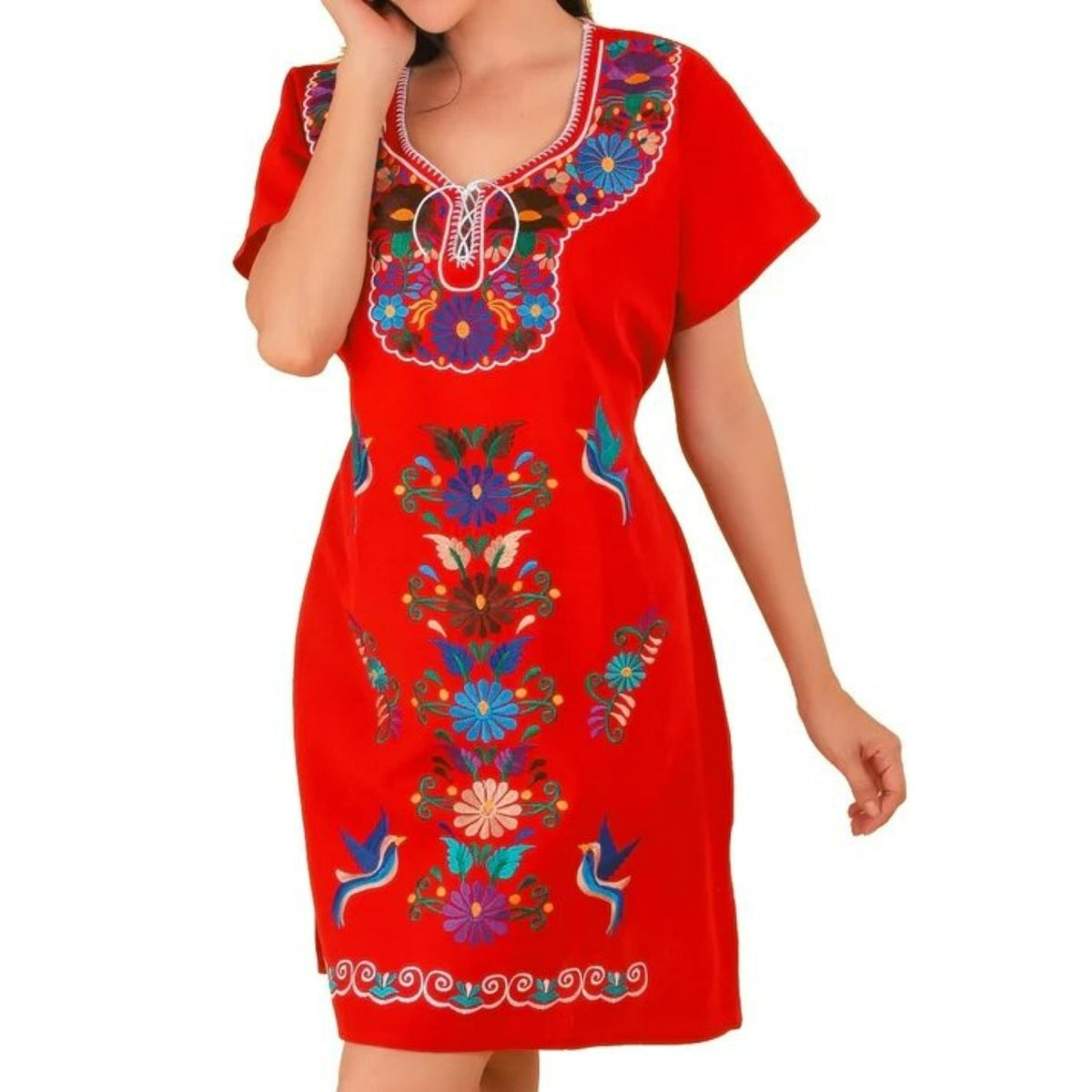 Vestido Artesanal Fino Bordado Color Rojo para Mujer IMP-77124