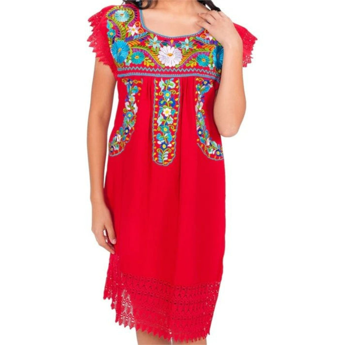 Vestido Artesanal Fino Bordado Color Rojo para Mujer IMP-77138 - ImporMexico