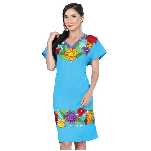 Vestido Artesanal Fino Bordado Zinacantan Color Azul para Mujer GEN-601293 - El General