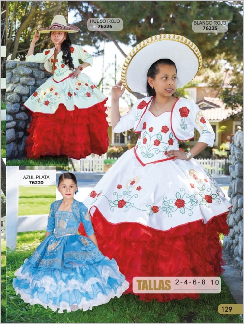 Vestido de Charro Bordado para Niña Color Hueso con Rojo imp-76226 - Impormexico